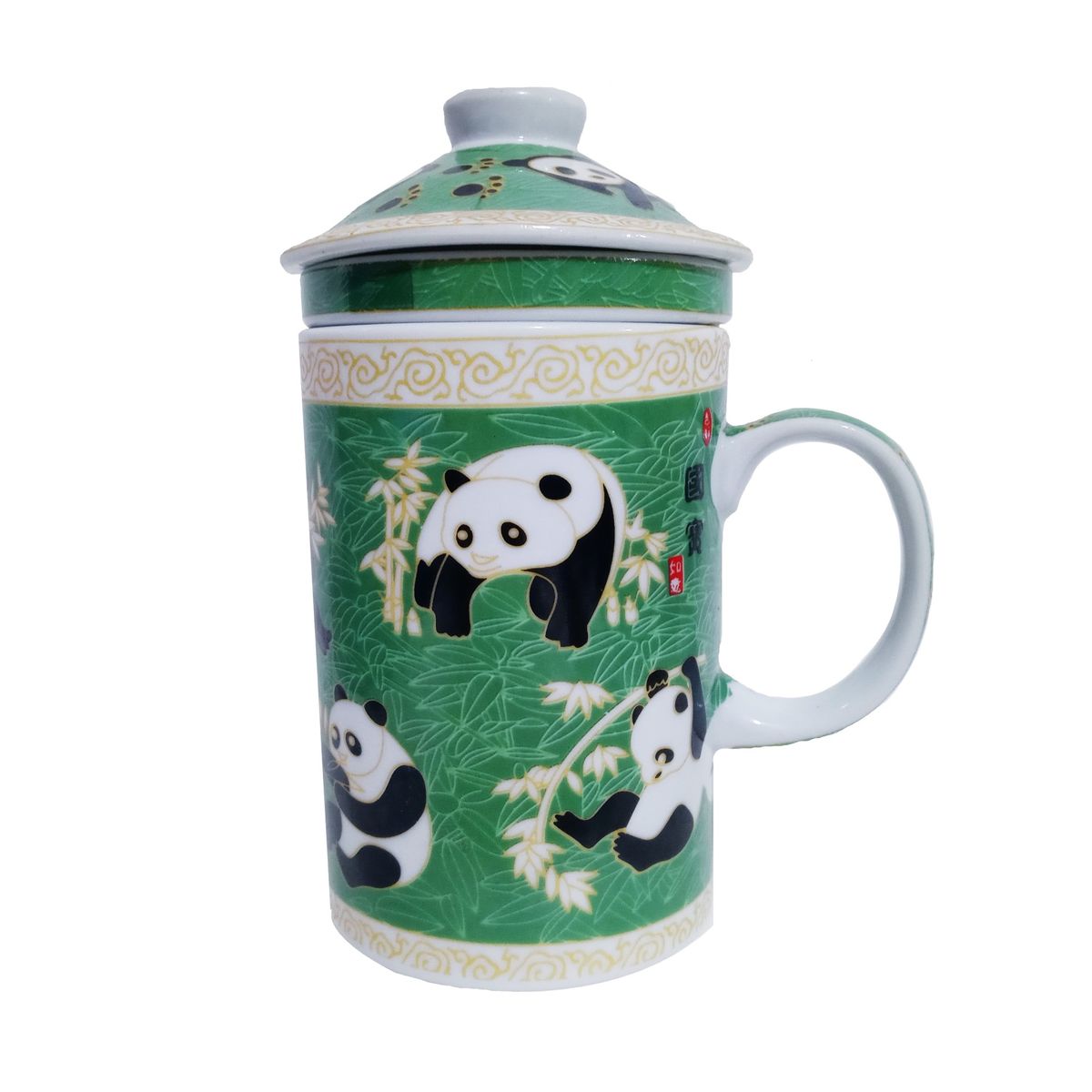 GENERICO - Taza Ceramica Con Filtro Oriental Osos Panda Bambu 3pza