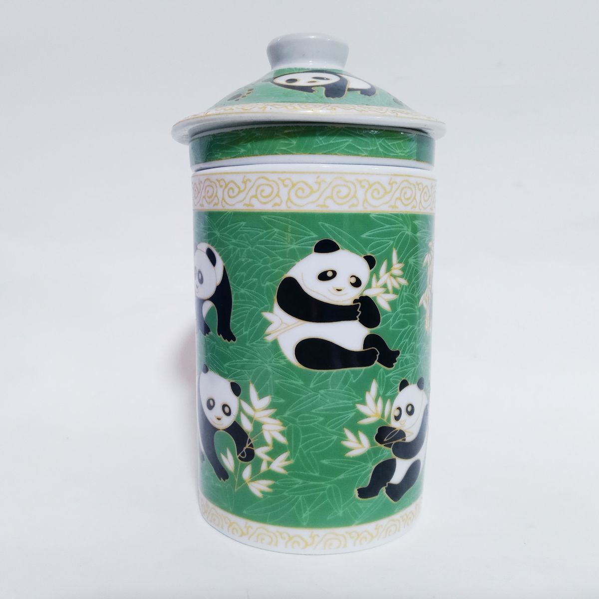 GENERICO - Taza Ceramica Con Filtro Oriental Osos Panda Bambu 3pza