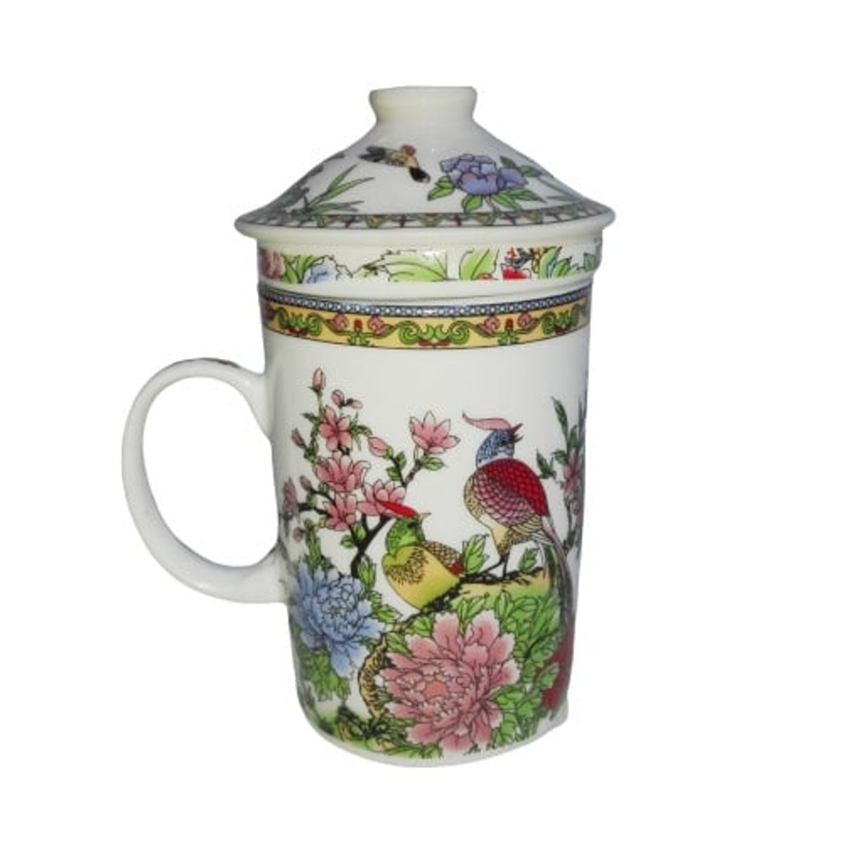 GENERICO - Taza Ceramica Con Filtro Oriental Aves Pagopan Jardin 3pza