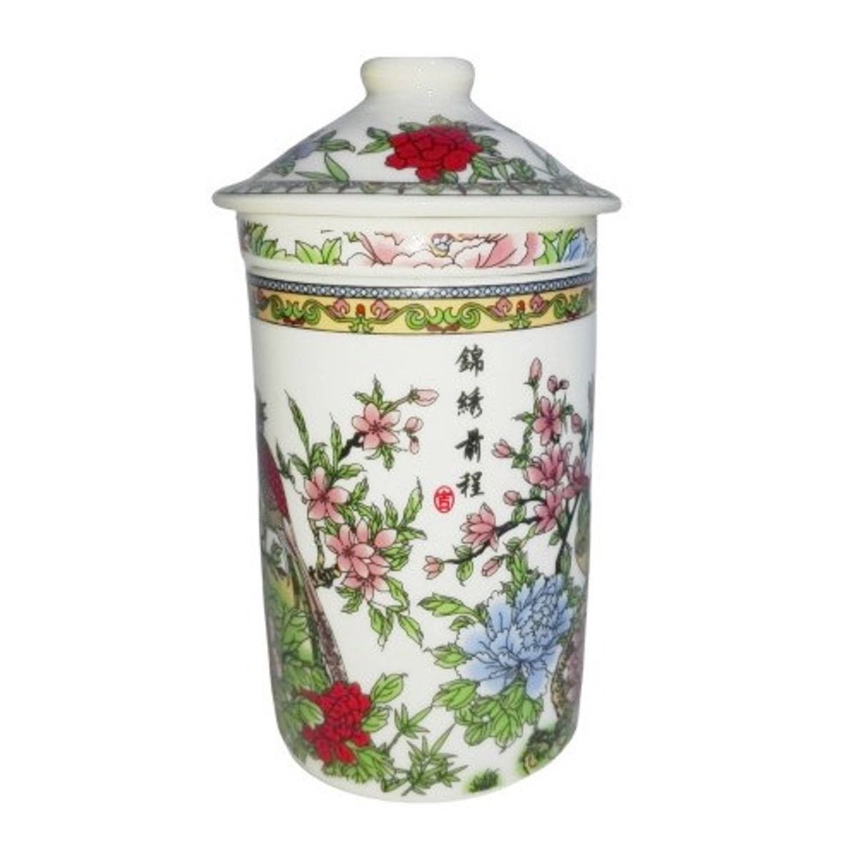 GENERICO - Taza Ceramica Con Filtro Oriental Aves Pagopan Jardin 3pza