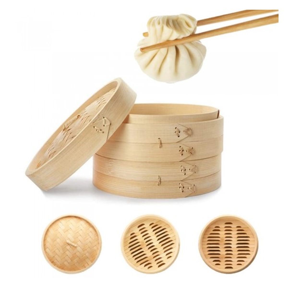 GENERICO - Vaporera De Bambu 2 Piso Con Tapa 27cm diam 3pza Zheng Zhi Bao