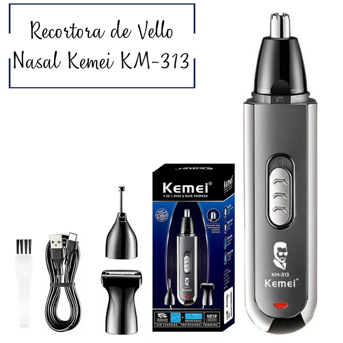 KEMEI - Recortadora Nasal Barba Cejas Y Oído Recargable Kemei KM-313