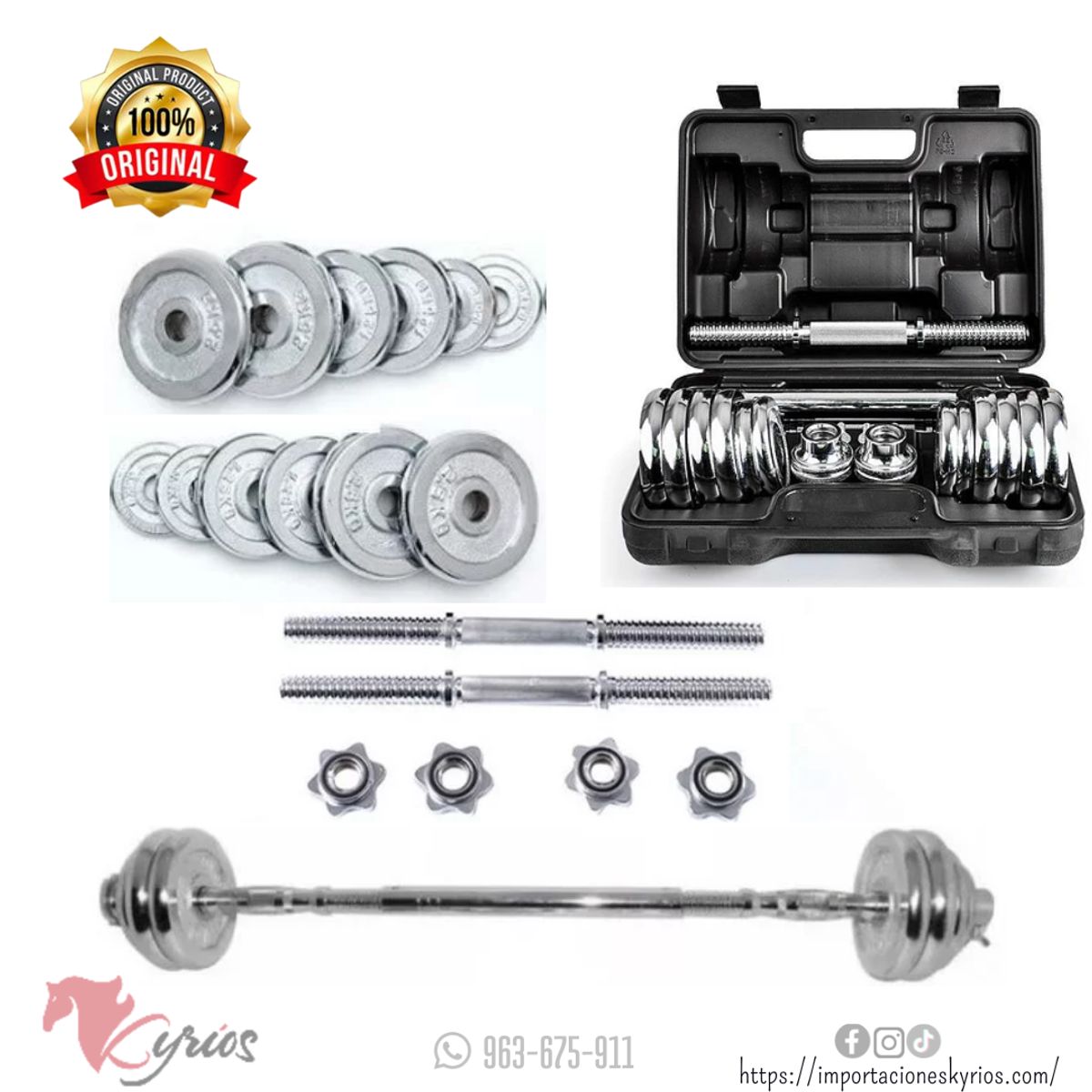 GENERICO - Set De Pesas 30kg Mancuernas + Adaptador Barra