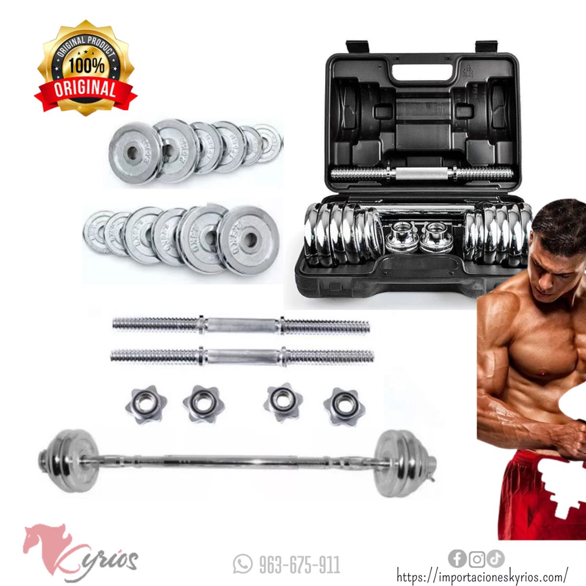 GENERICO - Set De Pesas 30kg Mancuernas + Adaptador Barra