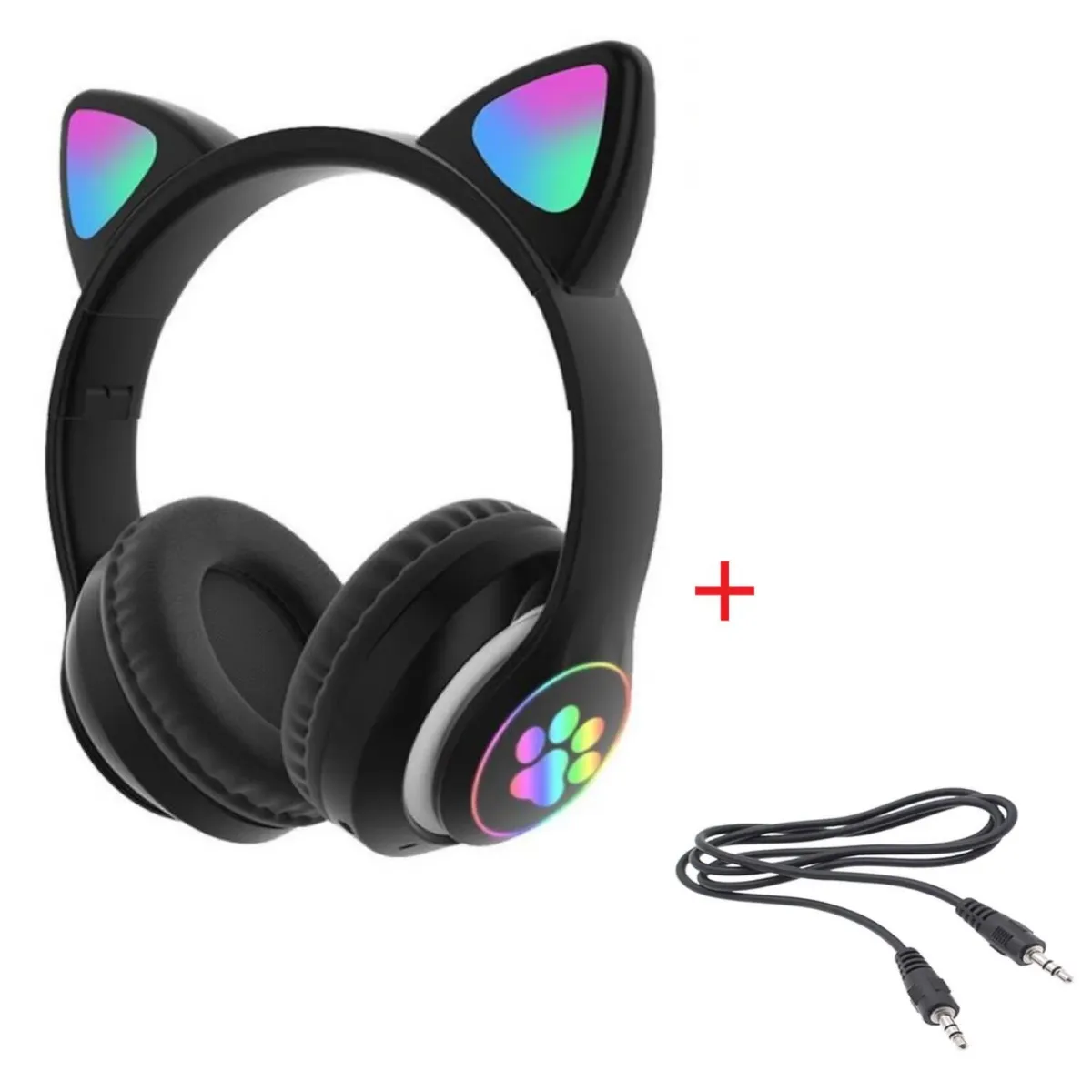 LH ELECTRONIC - Audifono Bluetooth Orejas de Gato Con Microfono Negro