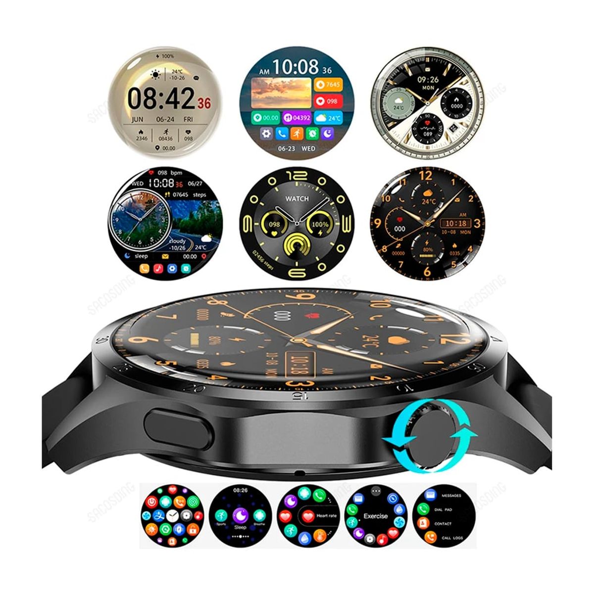 GENERICO - Smartwatch GT4 Pro Plus Triple Correa Alta Gama Silver.