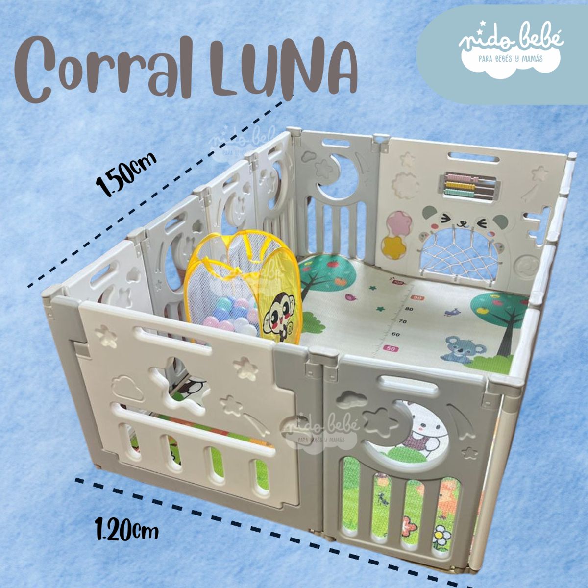 GENERICO - CERCO PLEGABLE DE BEBE LUNA PLOMO 12 PZ