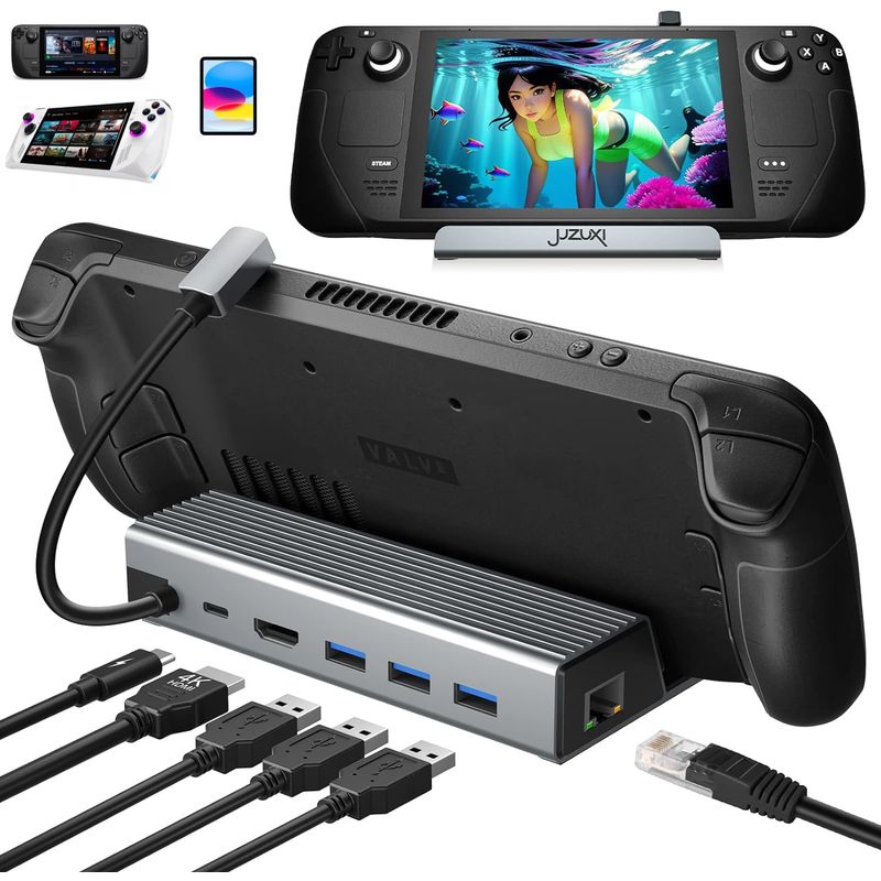 GENERICO - DOCK ESTACIÓN CARGA ASUS ROG ALLY STEAM DECK IPAD SOPORTE ETHERNET RED.