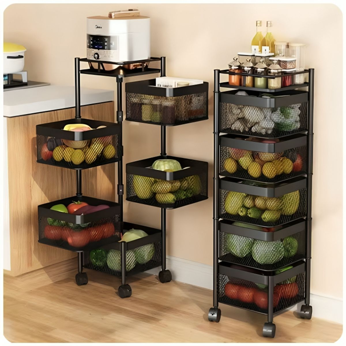 GENERICO - Estante Organizador de Verduras Cuadrado Giratorio de 5 Niveles Ruedas