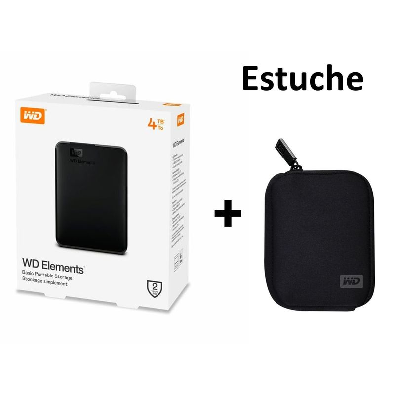 WESTERN DIGITAL - DISCO DURO EXTERNO 4 TB WESTERN DIGITAL ELEMENTS + ESTUCHE FUNDA WD
