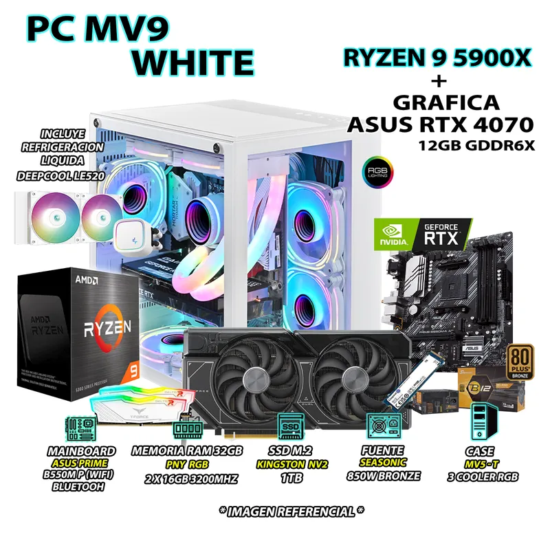 AMD - Computadora PC GAMER RYZEN 9 5900X RAM 32GB SSD 1TB GRAFICA ASUS RTX 4070 12GB