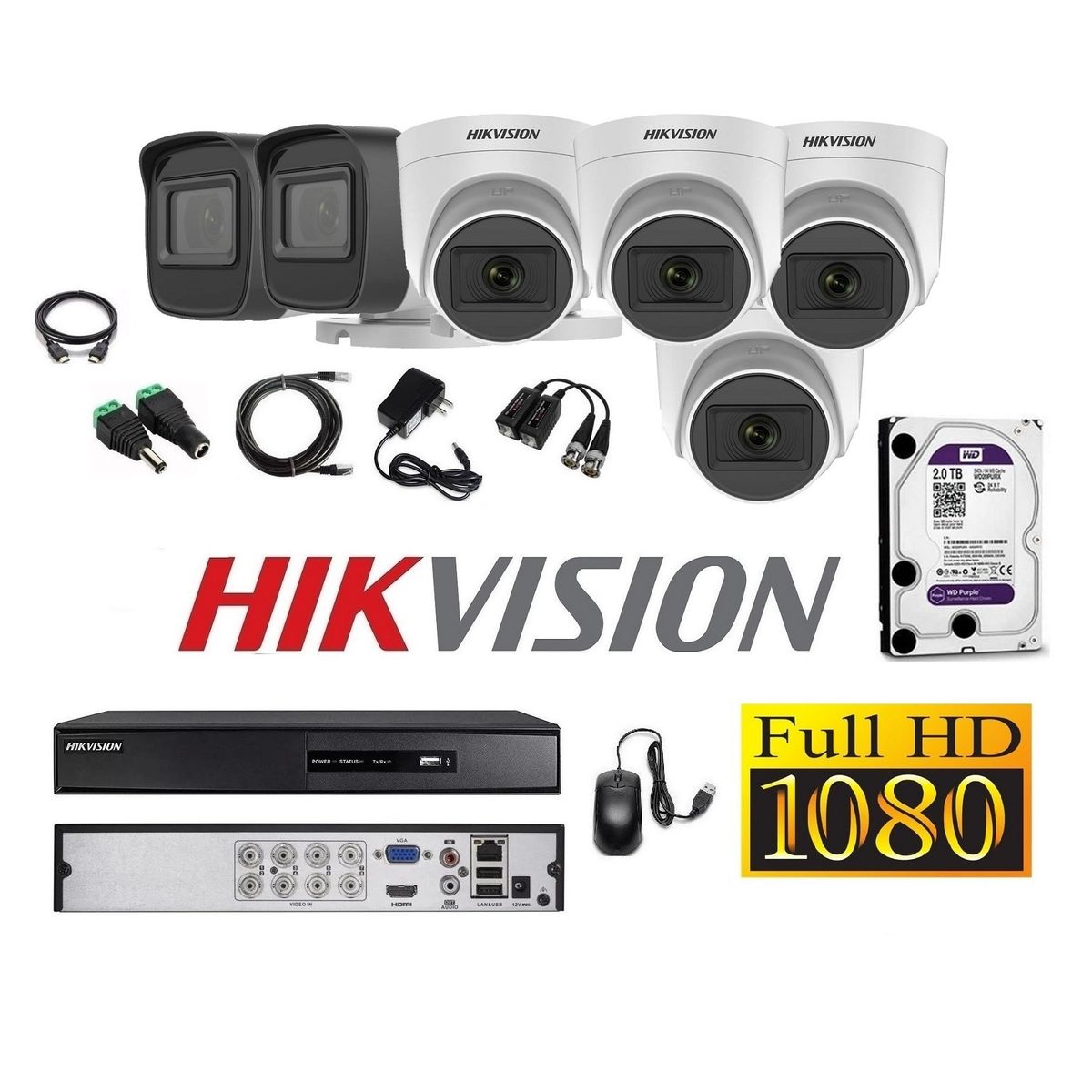 HIKVISION - Cámaras Seguridad Kit 6 HIKVISION FULLHD Audio Incorporado 2tb
