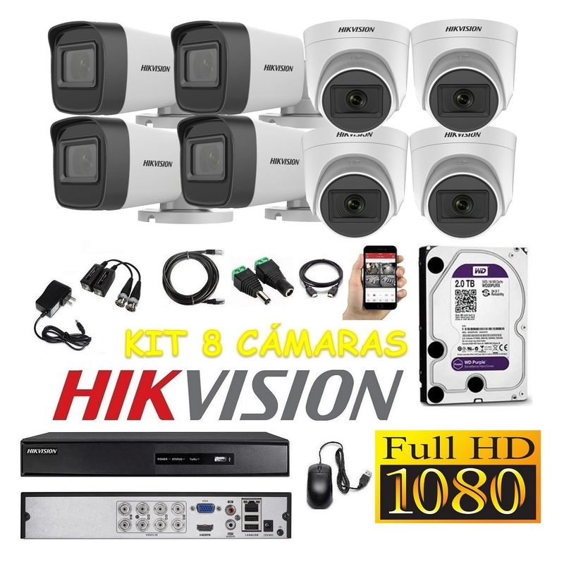 HIKVISION - Cámaras Seguridad Kit 8 HIKVISION FULLHD Audio Incorporado 2tb