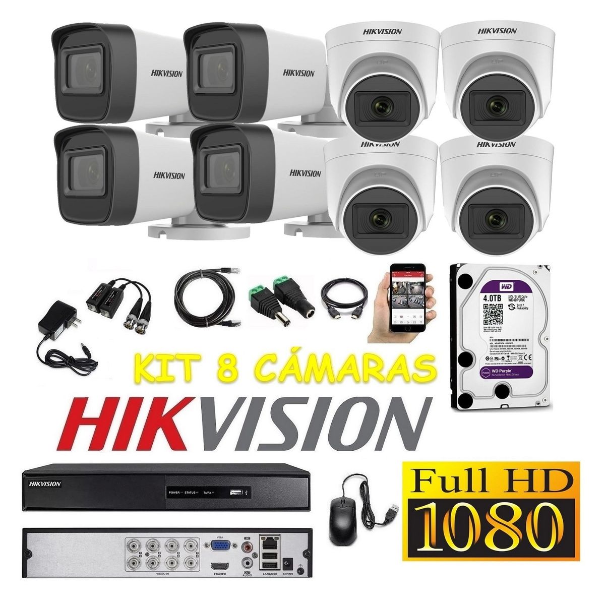 HIKVISION - Cámaras Seguridad Kit 8 HIKVISION FULLHD Audio Incorporado 4tb