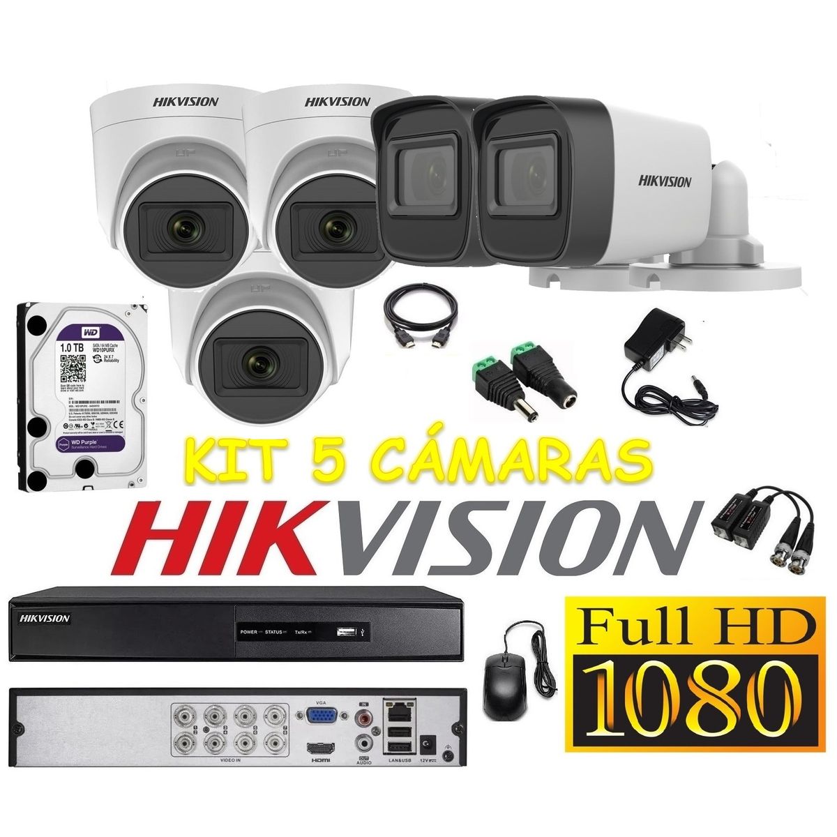 HIKVISION - Cámaras Seguridad Kit 5 HIKVISION FULLHD Audio Incorporado 1tb