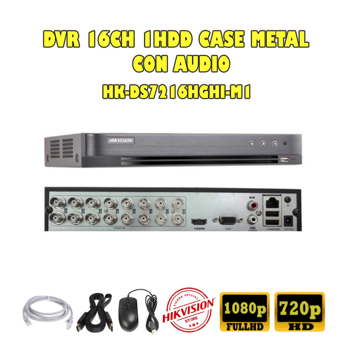 HIKVISION - Cámaras Seguridad Kit 16 HIKVISION FULLHD Audio Incorporado 4tb + Cable