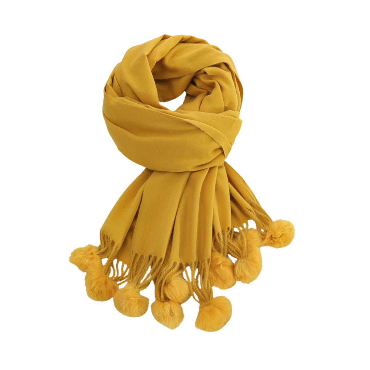KAST PE - Bufanda Chalina Riley Amarillo Chal Largo con Borlas y pompones Suave