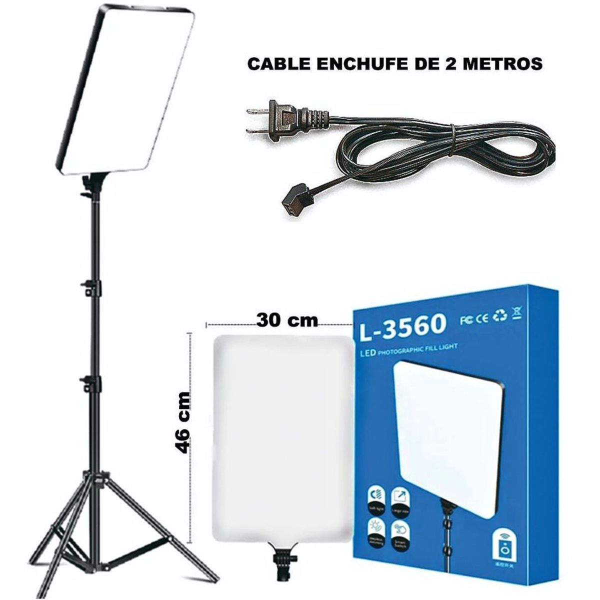 GENERICO - Reflector Luz LED Panel de iluminación de Estudio con Tripode