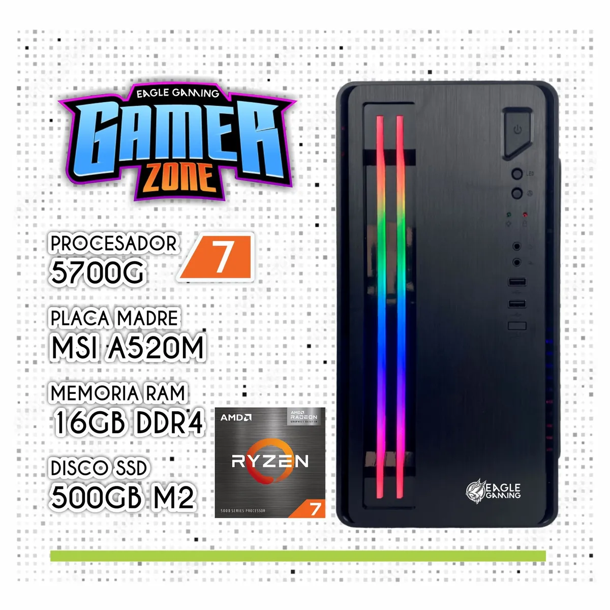 AMD - COMPUTADORA PC RYZEN 7 5700G RAM 16GB + SSD 5000GB + GRAFICA VEGA 7 2GB