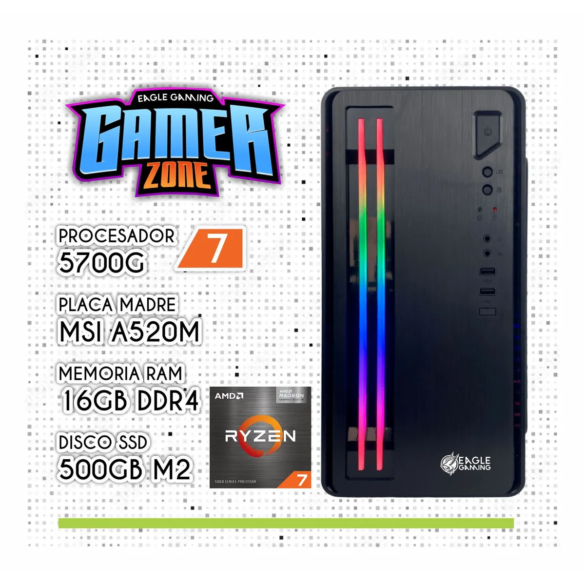 AMD - COMPUTADORA PC RYZEN 7 5700G RAM 16GB + SSD 5000GB + GRAFICA VEGA 7 2GB