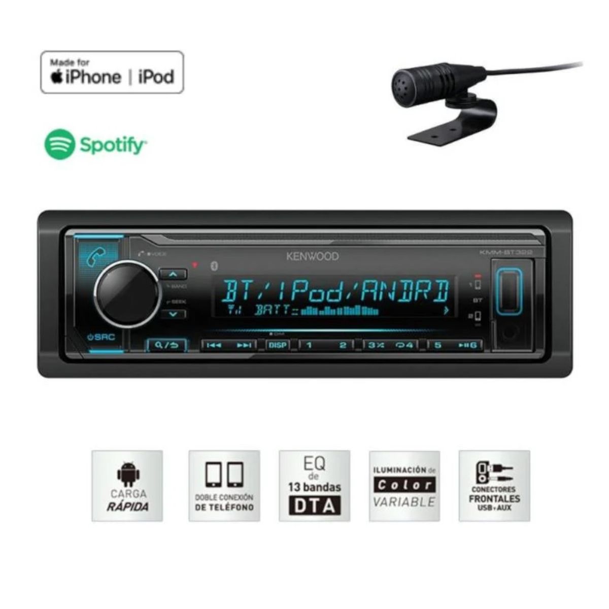 KENWOOD - AUTORADIO KENWOOD KMM-BT322 Mascara a Colores