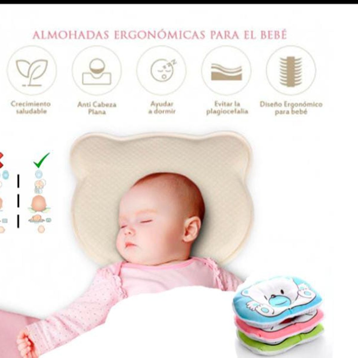 GENERICO - Almohada para Bebé Anti Cabeza Plana Cuidado Recién Nacido