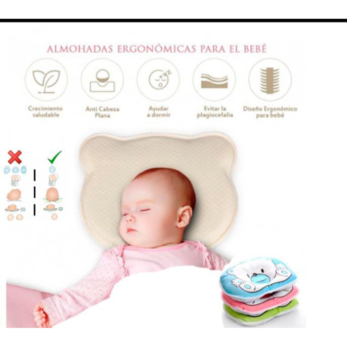 GENERICO - Almohada para Bebé Anti Cabeza Plana Cuidado Recién Nacido