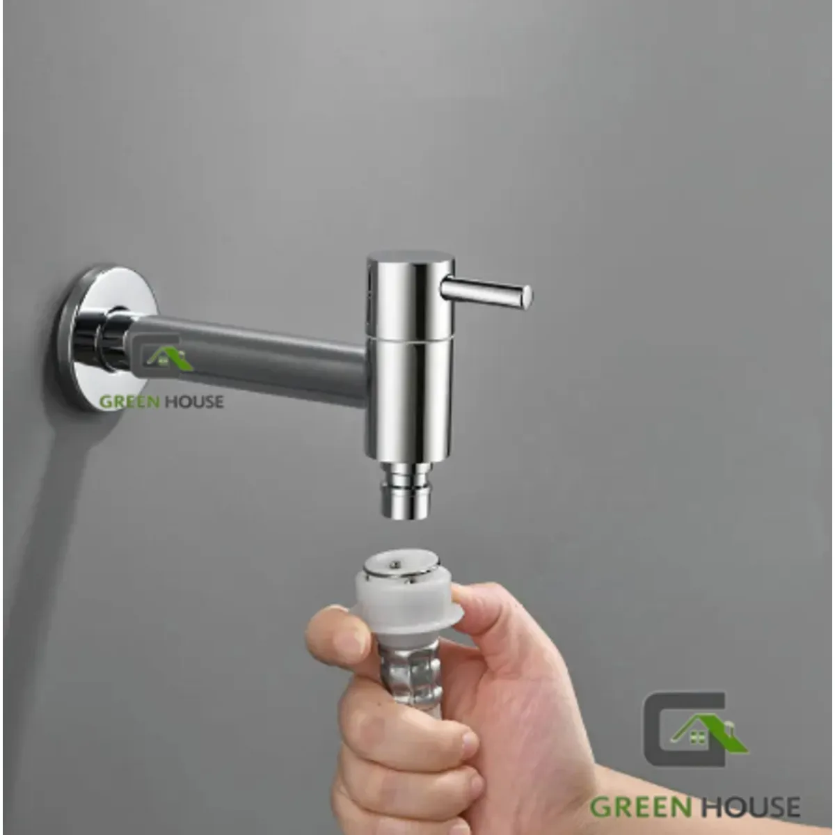 GREEN HOUSE - GRIFERIA LLAVE  PARED PARA LAVATORIO - JARDIN  CROMADO