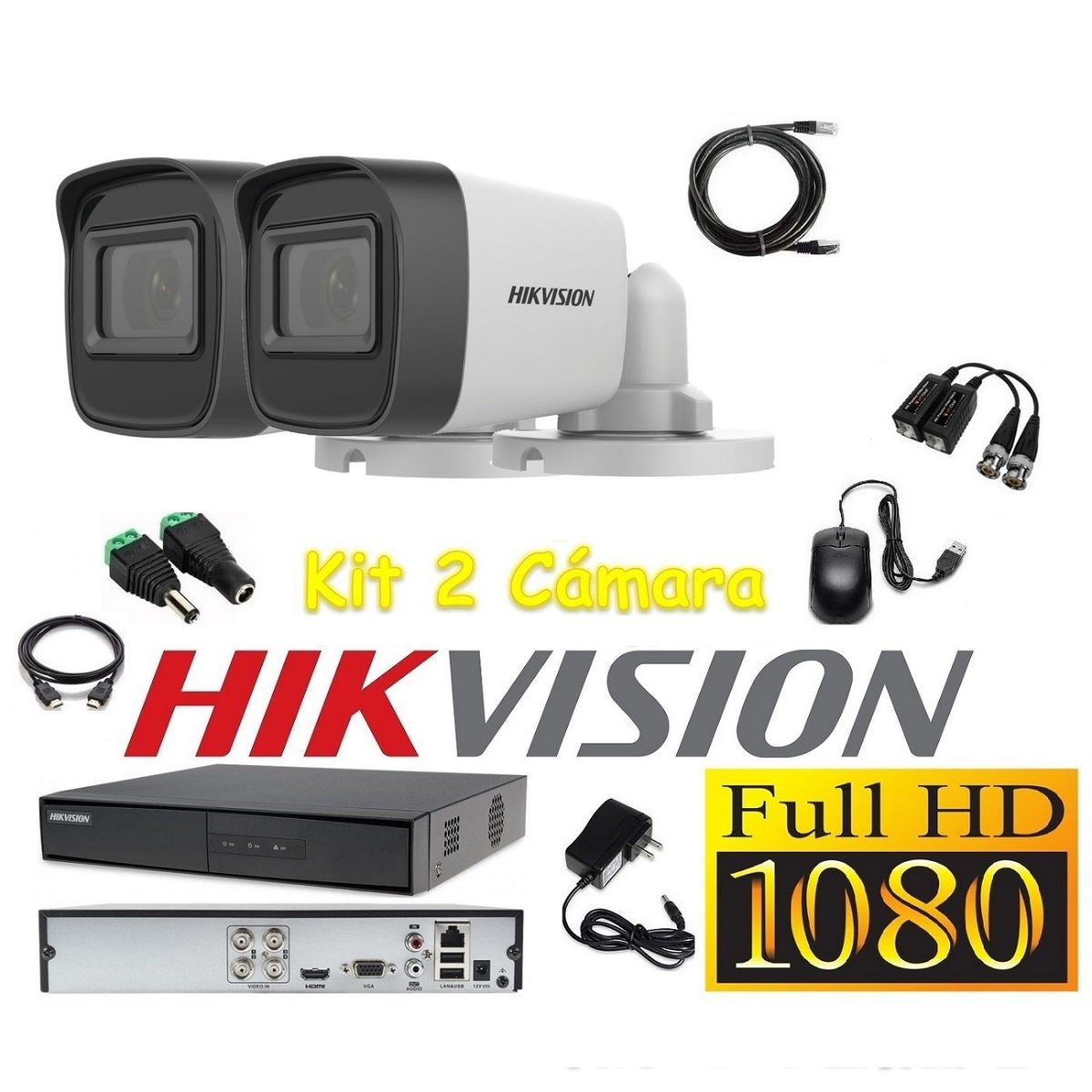 HIKVISION - Cámaras Seguridad Kit 2 HIKVISION TUBO FULLHD Audio Incorporado