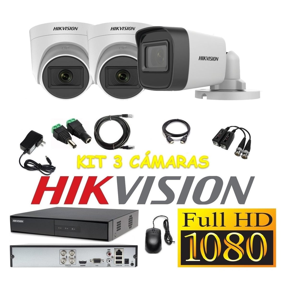 HIKVISION - Cámaras Seguridad Kit 3 HIKVISION FULLHD Audio Incorporado