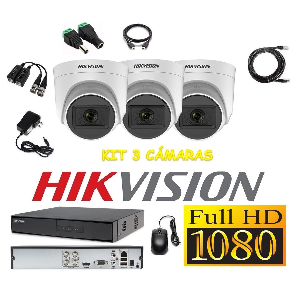 HIKVISION - Cámaras Seguridad Kit 3 HIKVISION Domo FULLHD Audio Incorporado
