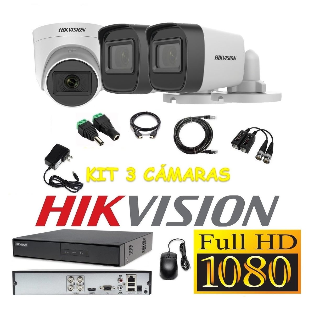 HIKVISION - Cámaras Seguridad Kit 3 HIKVISION FULLHD Audio Incorporado
