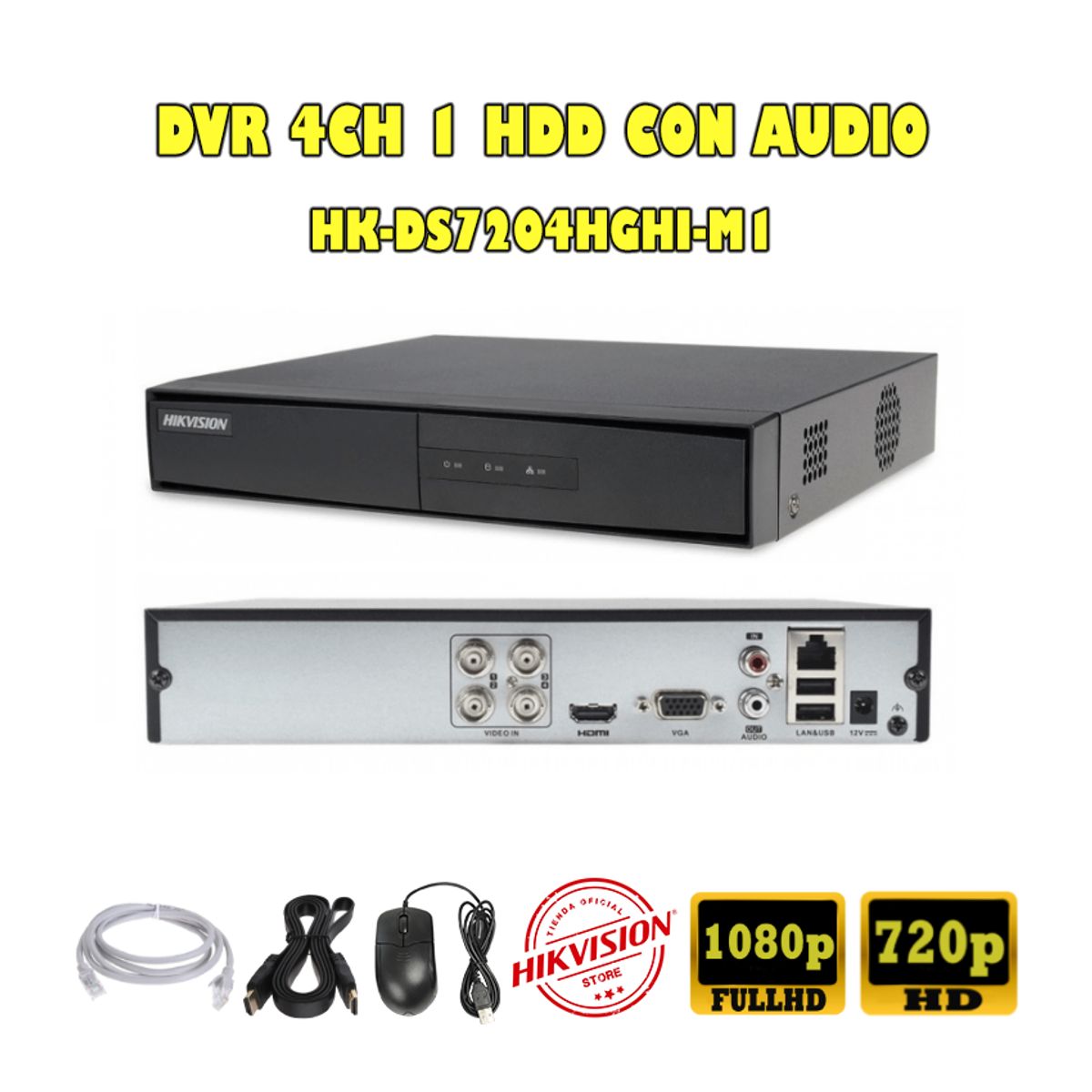 HIKVISION - Cámaras Seguridad Kit 4 HIKVISION TUBO FULLHD Audio Incorporado