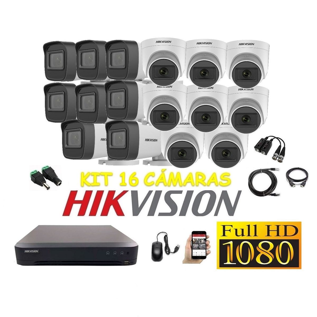 HIKVISION - Cámaras Seguridad Kit 16 HIKVISION FULLHD Audio Incorporado