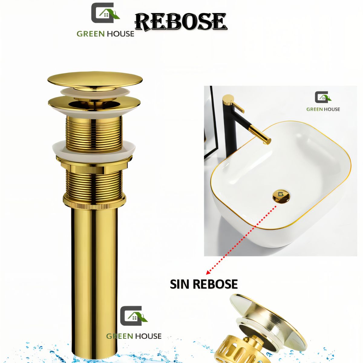 GREEN HOUSE - DESAGUE DORADO PARA OVALIN PUSH BUTTON  SIN REBOSE