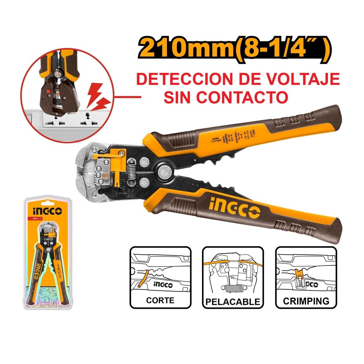 INGCO TOOLS - Alicate Pelacable Automático con Detector de Voltaje 8 1/4 INGCO
