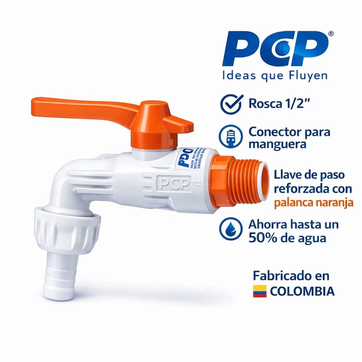 COLOMBIANA - CAÑO LLAVE DE JARDIN 1/2'' X 3/4"  MARCA PC P PRODUCTO COLOMBIANO + TEFLON