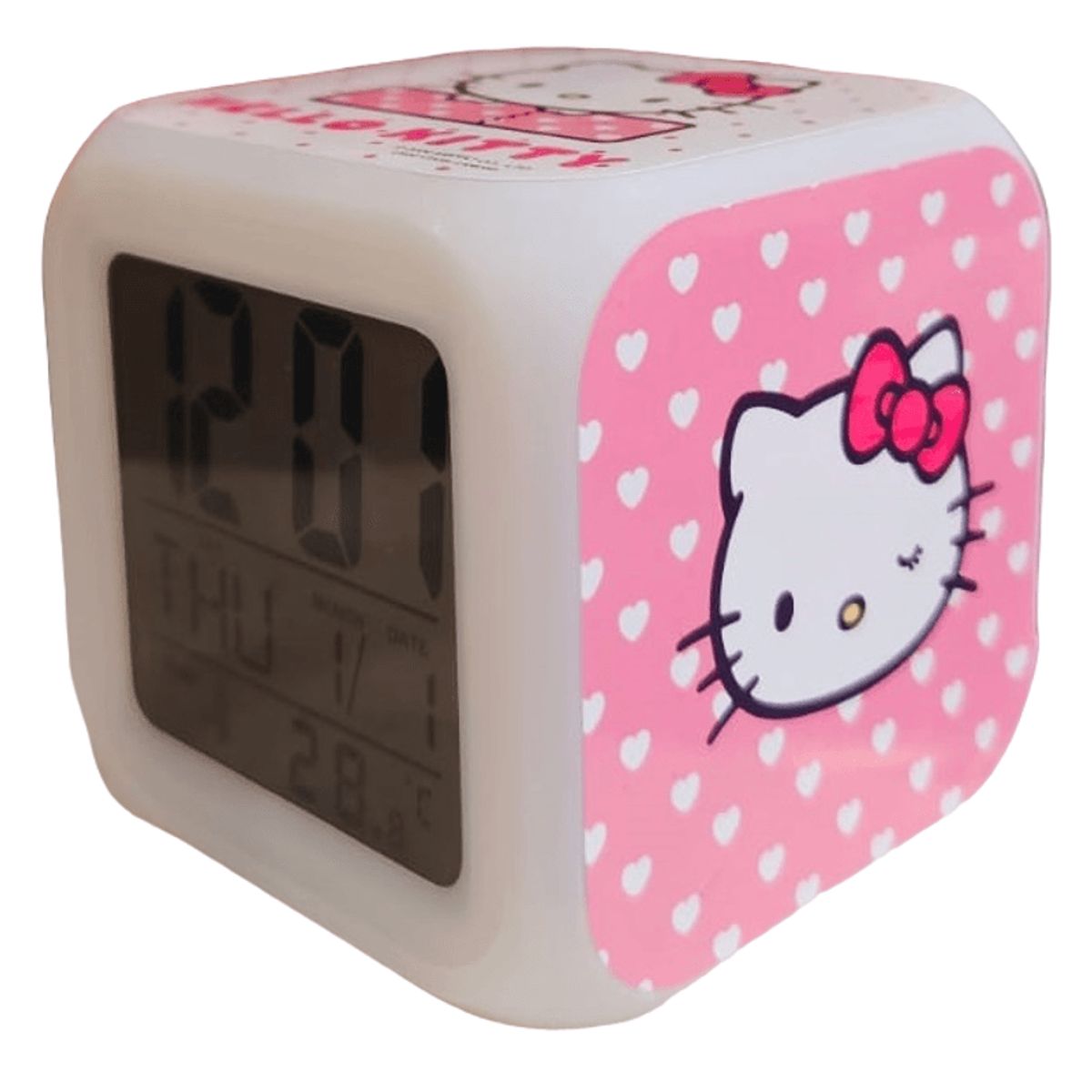 SANRIO - SANRIO RELOJ DESPERTADOR EN CUBO CON LUCES HELLO KITTY - ROSADO