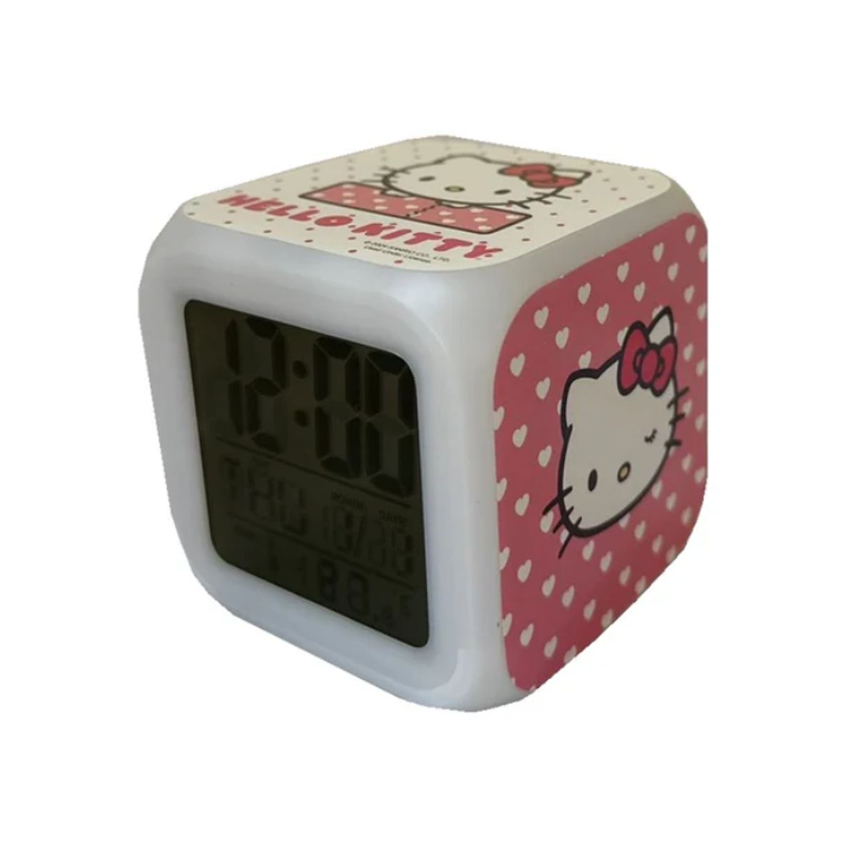 SANRIO - SANRIO RELOJ DESPERTADOR EN CUBO CON LUCES HELLO KITTY - ROSADO