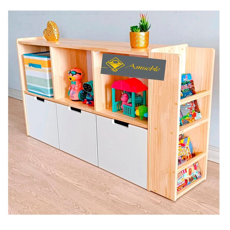 AMUEBLE - JUGUETERO-ORGANIZADOR con Librero  melamina * NIKY *  Tiendas Amueble