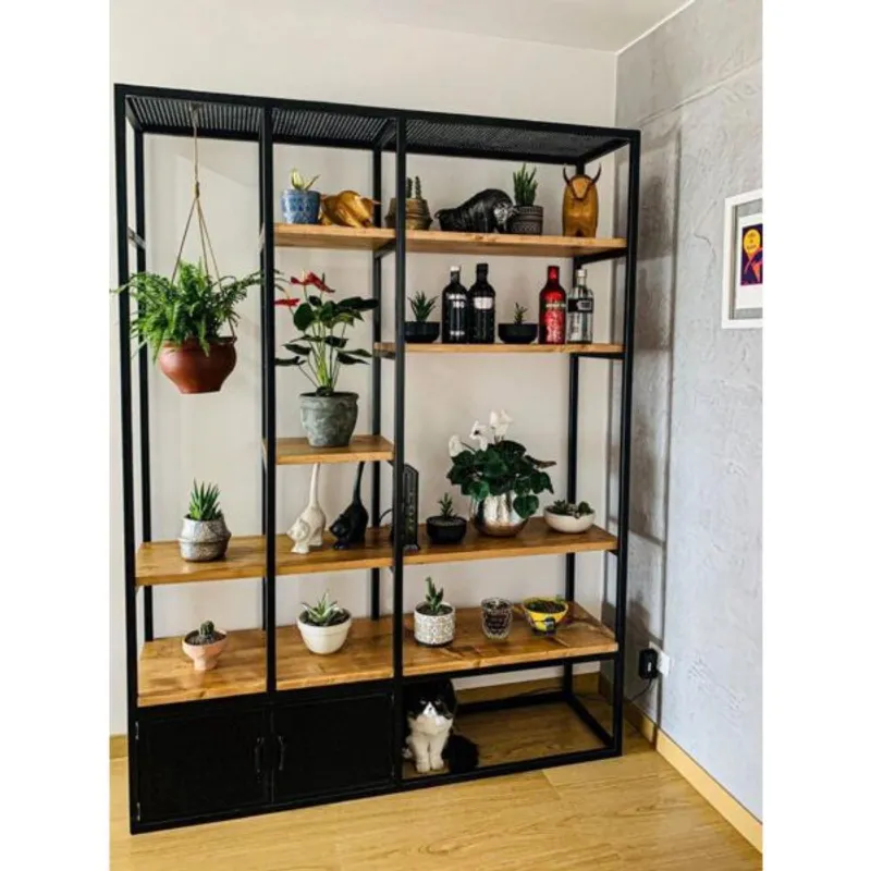 NACION MUEBLES - ESTANTE DIEGO COLOR CEDRO ESTRUCTURA FIERRO NM