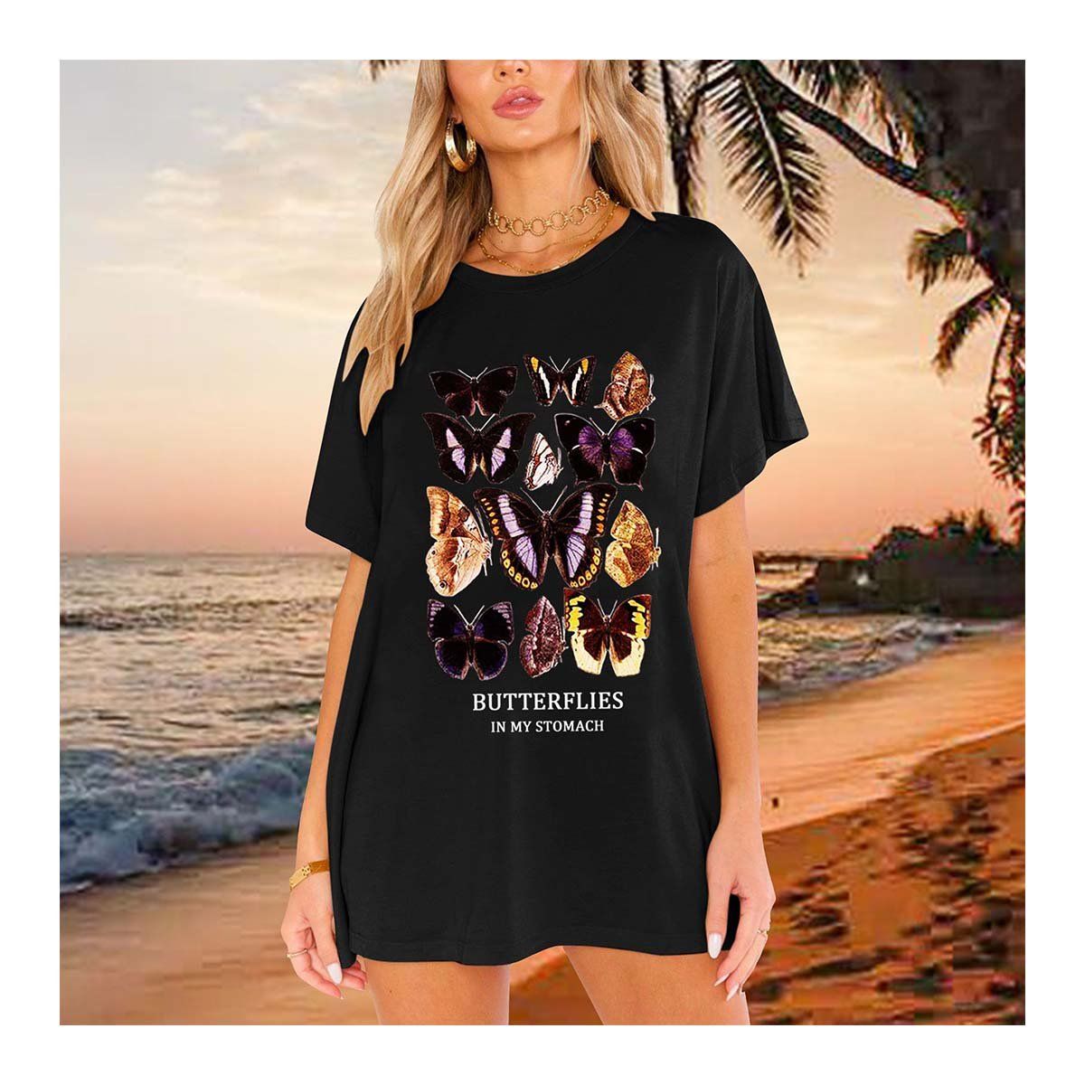 BAALATHKKO5 - Mariposa Mujer Camiseta De Manga Corta Popular Playera