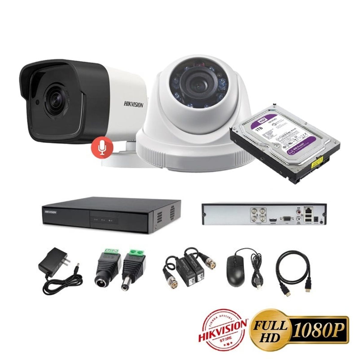 HIKVISION - kit 2 Cámaras Seguridad FULLHD Hikvision + 1TB + AUDIO