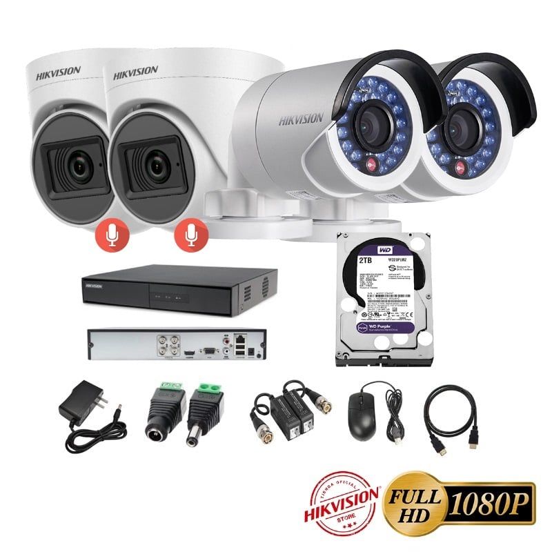 HIKVISION - kit 4 Cámaras Seguridad FULLHD Hikvision + 2TB + AUDIO