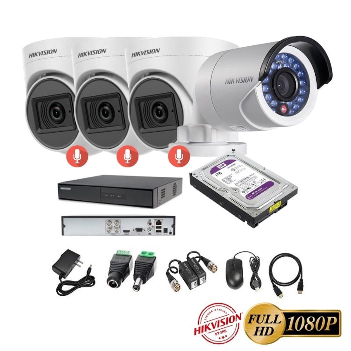 HIKVISION - kit 4 Cámaras Seguridad FULLHD Hikvision + 1TB + AUDIO