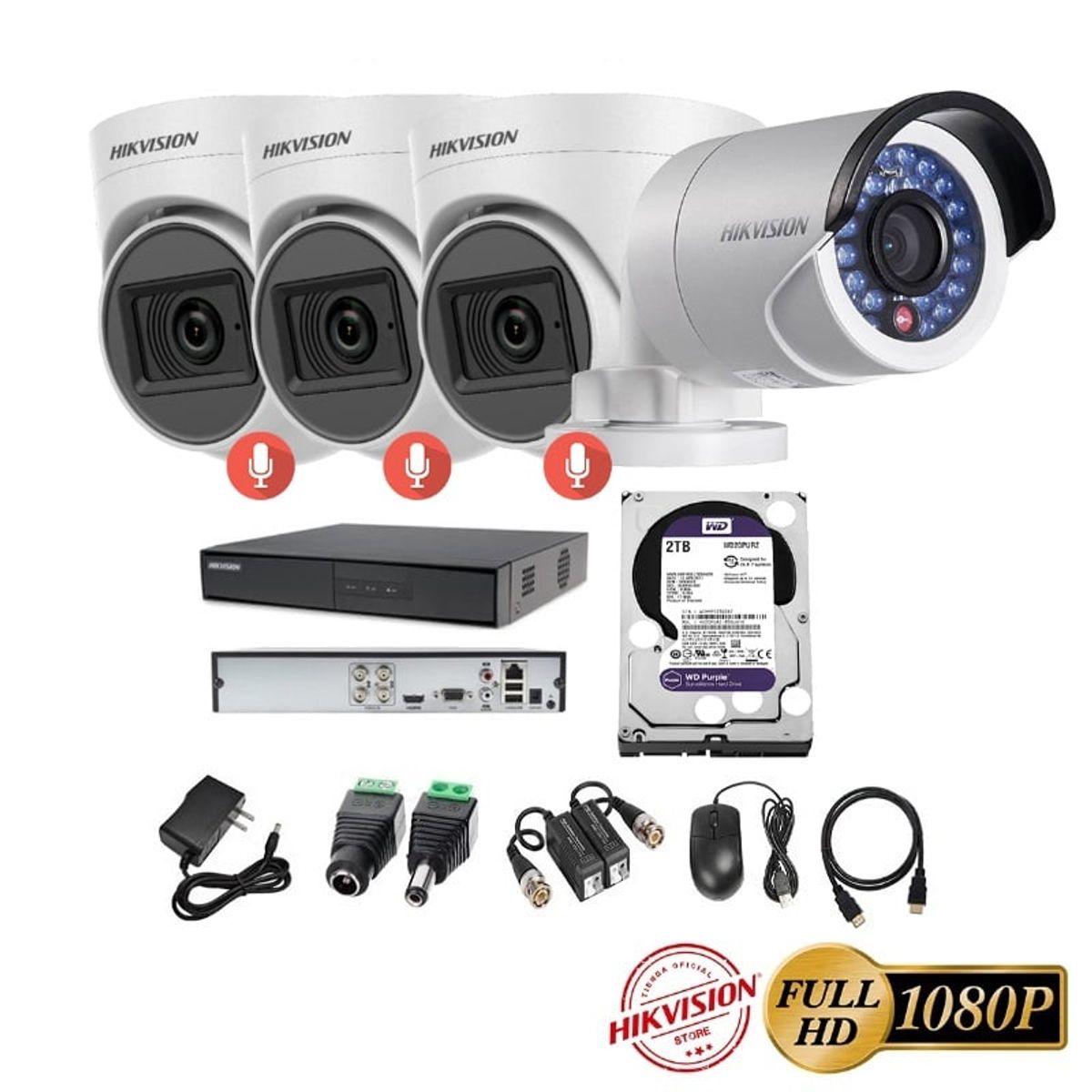 HIKVISION - kit 4 Cámaras Seguridad FULLHD Hikvision + 2TB + AUDIO