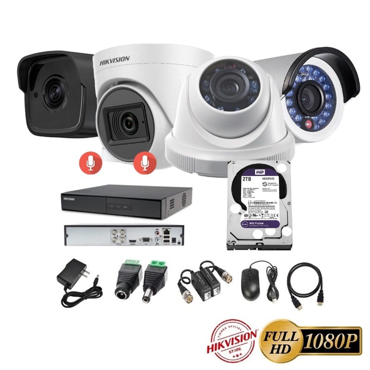 HIKVISION - kit 4 Cámaras Seguridad FULLHD Hikvision + 2TB + AUDIO