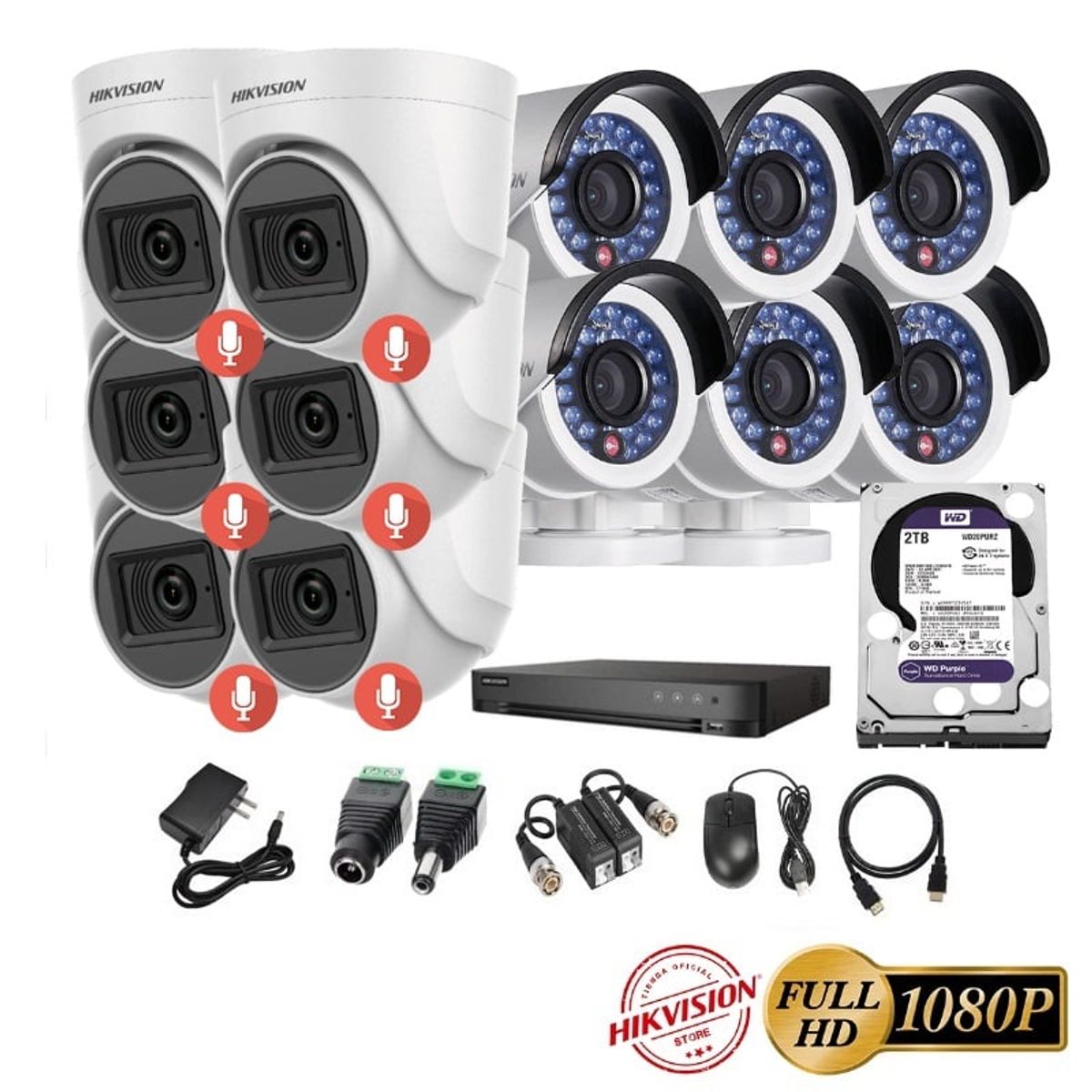 HIKVISION - kit 12 Cámaras Seguridad FULLHD Hikvision + 2TB + AUDIO
