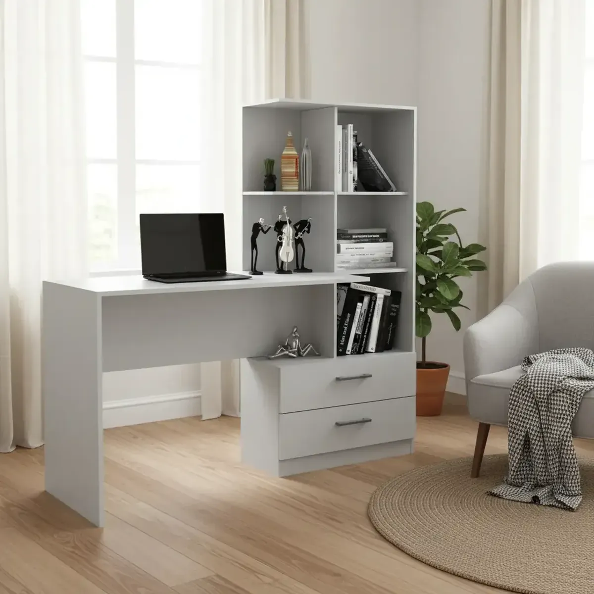 2020 HOME PERU - Escritorio Con Biblioteca Poli - Blanco Blanco