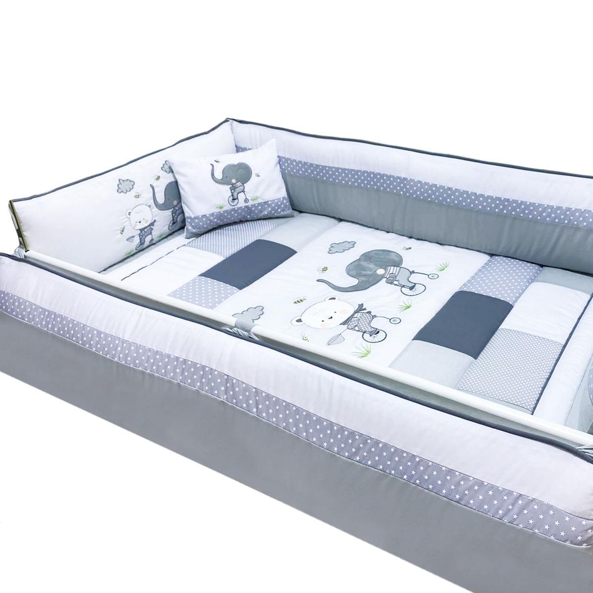 BABY MERINOS - Set de Cuna y 4 protectores - Prestige - Ciclistas - Gris